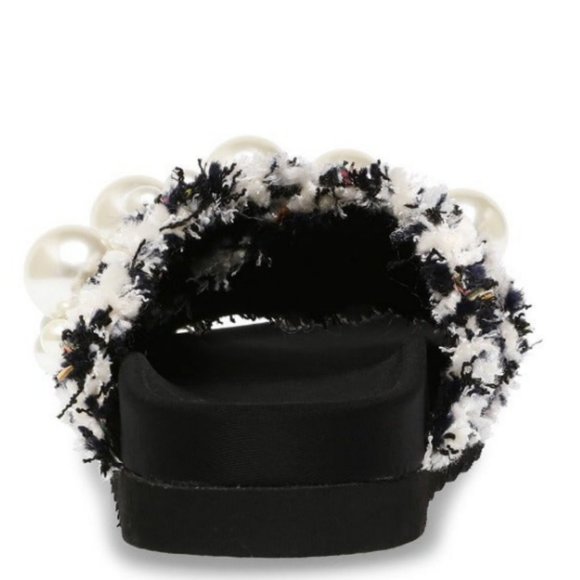 STEVE MADDEN Tweed Fringe Pearl Slides Sandals Shoes 5 5.5 7 7.5 NWT HOST PICK - Picture 9 of 14